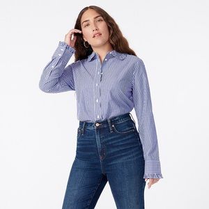J. Crew Ruffle Collar Stripe Poplin Shirt NWT